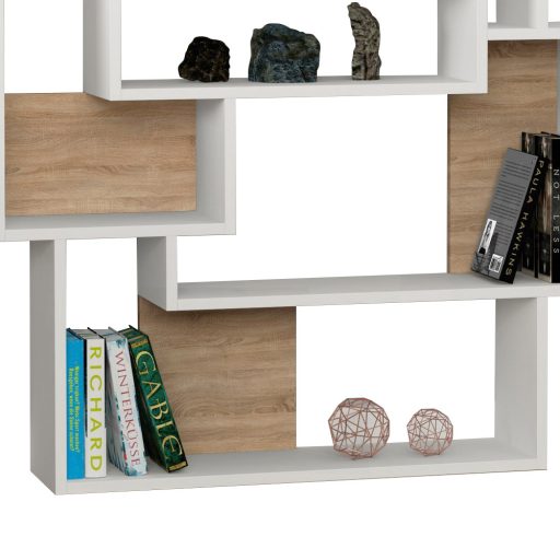 Modern aszimmetrikus polc 132x101x22cm fehér-tölgy