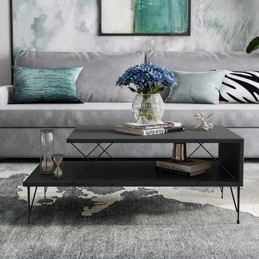 Dohányzóasztal fém lábakkal  100x40x50cm, antracit