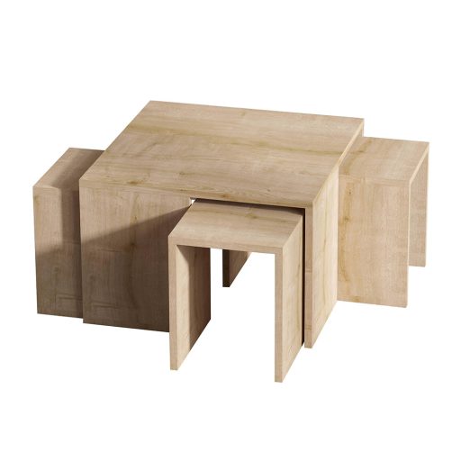 Dohányzóasztal rejtett kisasztalokkal, 5db tölgy