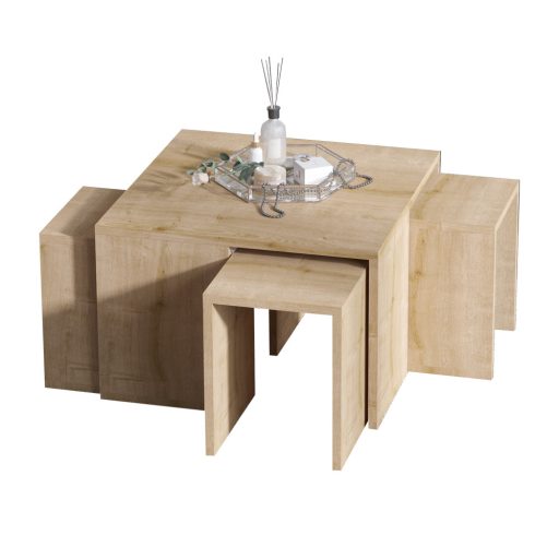 Dohányzóasztal rejtett kisasztalokkal, 5db tölgy