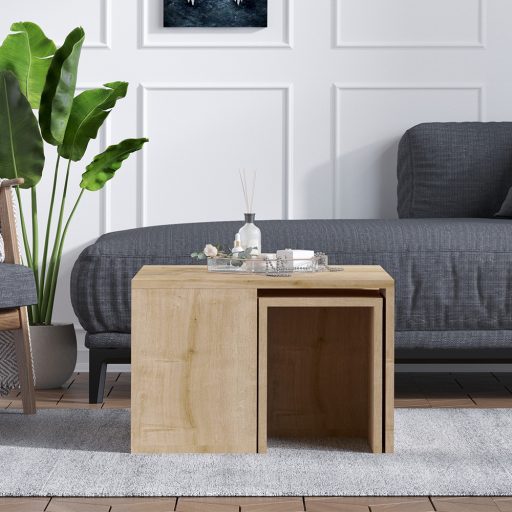 Dohányzóasztal rejtett kisasztalokkal, 5db tölgy