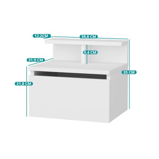 Falra szerelhető éjjeliszekrény 39,8x31,9x35cm, fehér