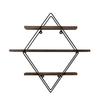 Fém polc rombusz 60x40x15cm, fekete-dió