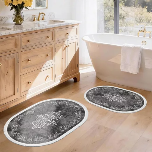 2db-os fürdőszoba szőnyeg szett, szürke