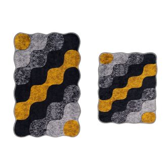 Kavics mintás fürdőszoba szőnyeg szett, szürke-sárga