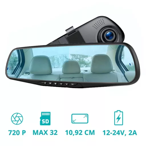 Visszapillantó tükörbe épített eseményrögzítő kamera és tolatókamera, magyar menüs