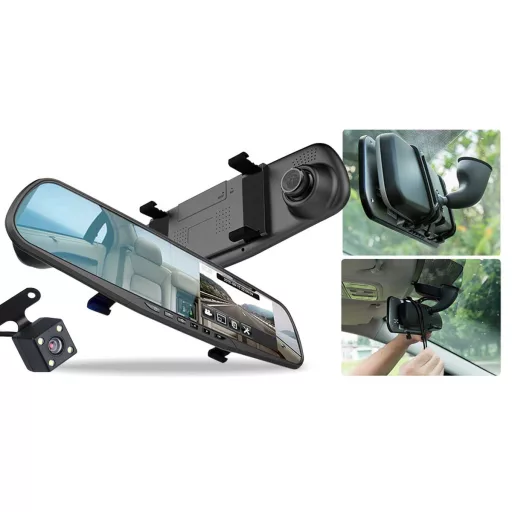 Visszapillantó tükörbe épített eseményrögzítő kamera és tolatókamera, magyar menüs