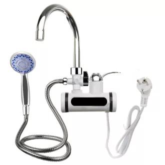   LED kijelzős vízmelegítő csaptelep -fali, vízszintes csatlakozás, tusrózsával