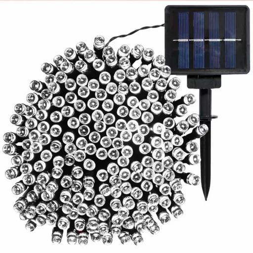 100 LED-es napelemes kerti fényfüzér-20 méteres-hideg fehér