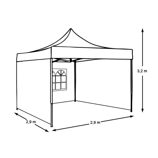 Összecsukható kerti pavilon több típusban-2,9x2,9 méteres-fehér-pavilon+oldalfal+hordtáska