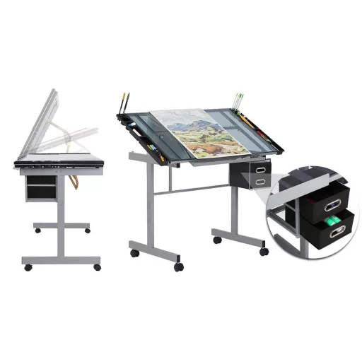 Tervező asztal dönthető,üveg asztallappal