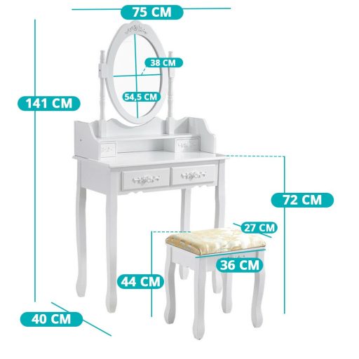 Tükrös fésülködő asztal székkel, Rome több színben-fehér