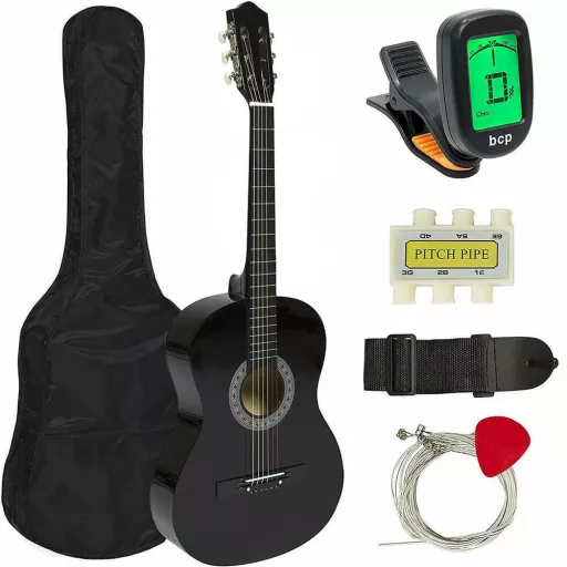 Akusztikus gitár szett kezdőknek, ajándék hangolóval, 2 színben-fekete