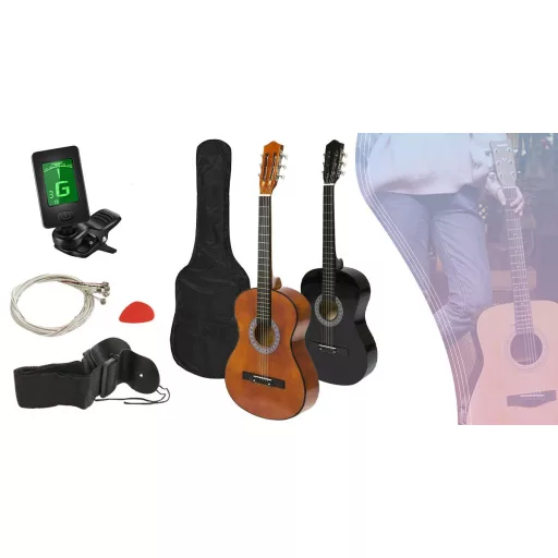 Akusztikus gitár szett kezdőknek, ajándék hangolóval, 2 színben-fekete