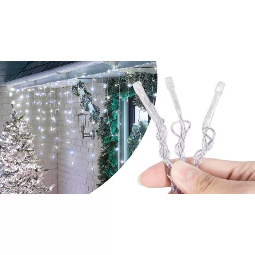 LED-es jégcsap fényfüggöny 2 méretben, hidegfehér-230 LED-del