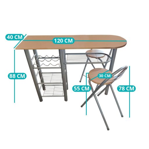 Konyhai bárszett 2 db székkel és asztallal