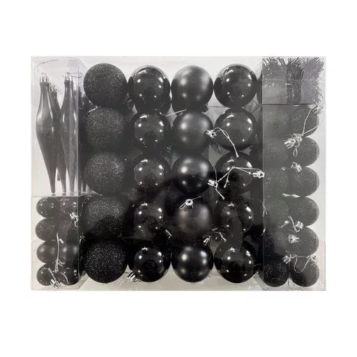 112 részes karácsonyfadísz, fekete