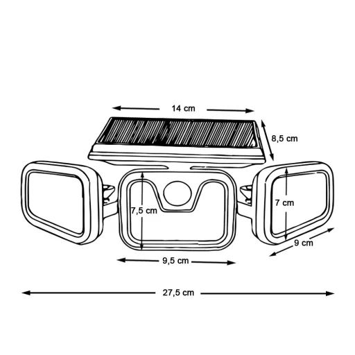 3 paneles elforgatható napelemes lámpa 
