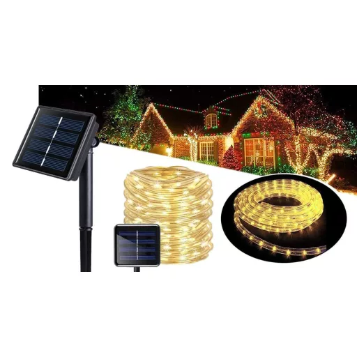 Napelemes dekor fényfüzér 10m, melegfehér