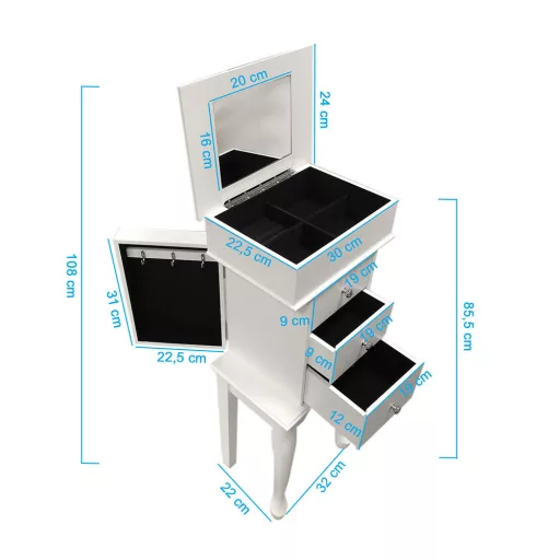 Ékszertartó szekrény, fehér 