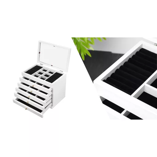 6 rekeszes ékszertartó, fehér