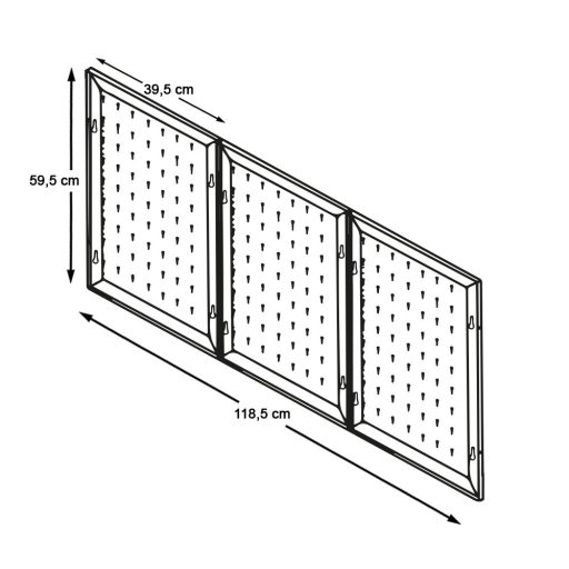 Fém, fali szerszámtartó panel kampókkal és tárolókkal