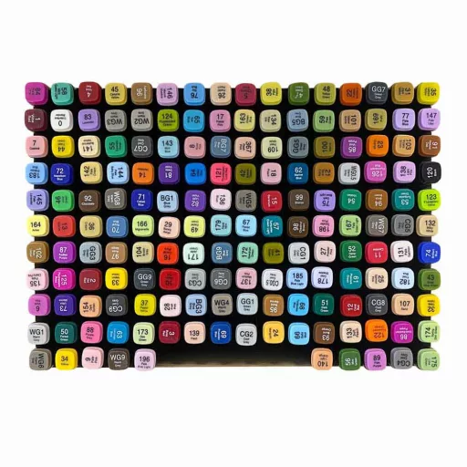 170 db-os kétvégű marker készlet ajándék, festhető fadobozban