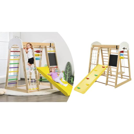 Fa mászóka csúszdával, krétatáblával