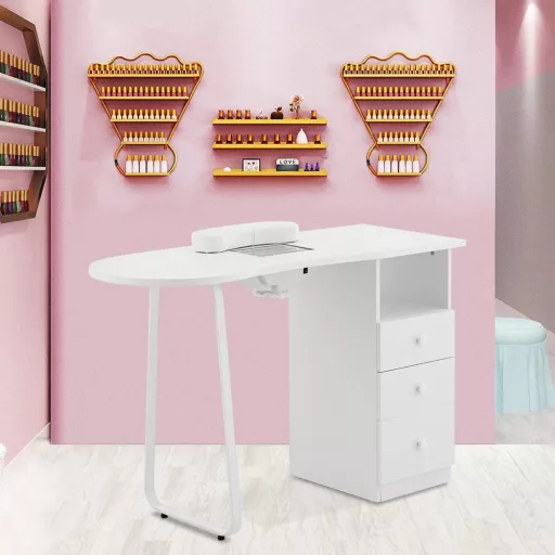 Manikűrasztal, műkörmös asztal, beépített elszívóval, 3 fiókkal