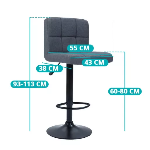 Szövet borítású bárszék 2db, sötétszürke