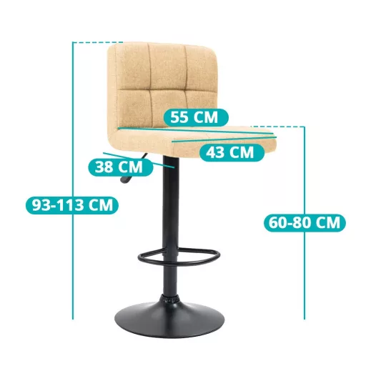 Szövet borítású bárszék, 2 db, bézs