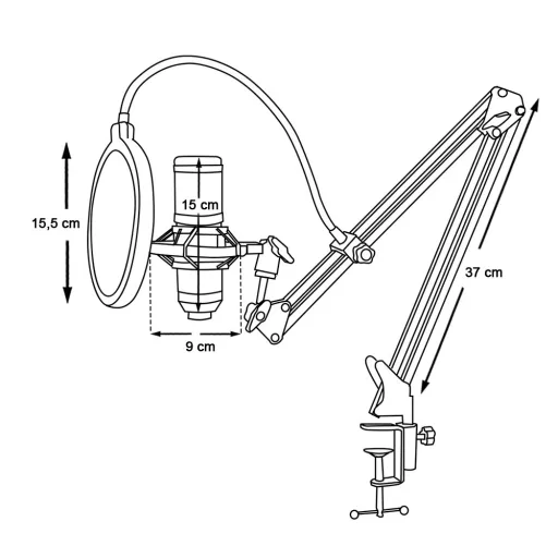 Asztalra szerelhető  stúdió mikrofon,  USB csatlakozóval