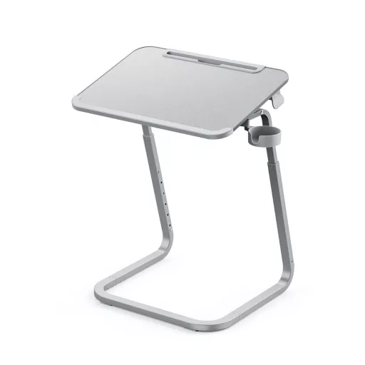 Állítható magasságú reggelizőasztal tablettartóval, szürke