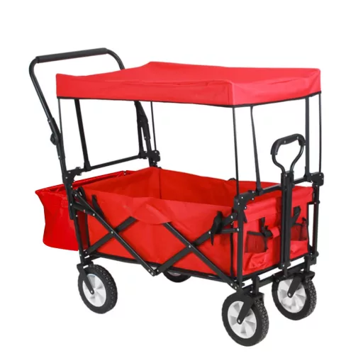 Összecsukható kocsi tetővel, húzható-tolható, piros