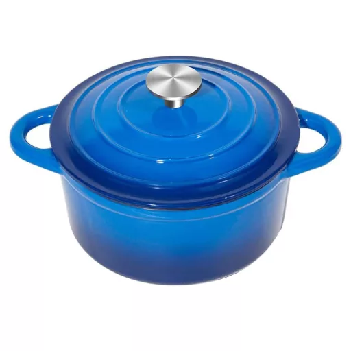 Zománcozott, öntöttvas edény fedővel 4L, kék