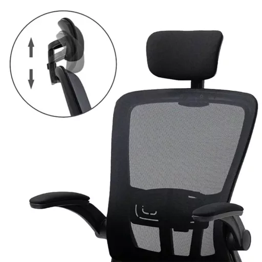 Ergonomikus irodai szék deréktámasszal, fejtámlával, fekete 