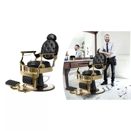 Vintage barber szék, fekete-arany