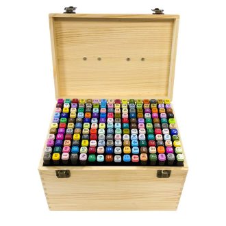 Kétvégű alkoholos marker készlet fadobozban, 176 db