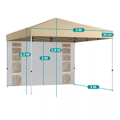 Pavilon hátfallal, zsebekkel 3x3x2,8 m, bézs