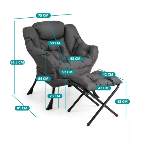 Relax fotel lábtartóval, sötétszürke