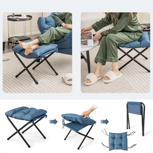 Relax fotel lábtartóval, kék