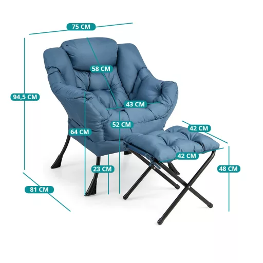 Relax fotel lábtartóval, kék