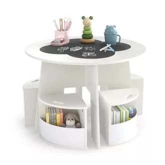 4 személyes gyerek asztal tárolóval, írható felülettel