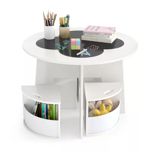 4 személyes gyerek asztal tárolóval, írható felülettel