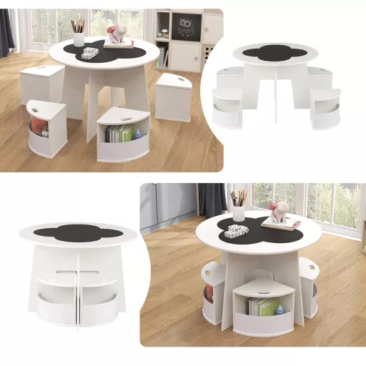 4 személyes gyerek asztal tárolóval, írható felülettel