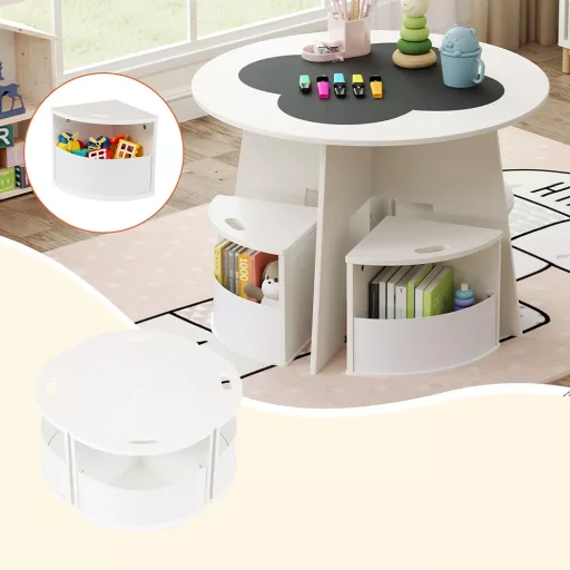 4 személyes gyerek asztal tárolóval, írható felülettel