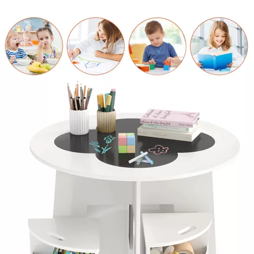 4 személyes gyerek asztal tárolóval, írható felülettel