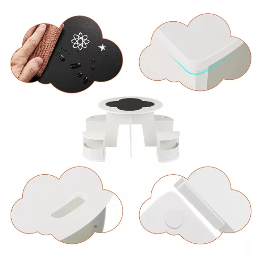 4 személyes gyerek asztal tárolóval, írható felülettel