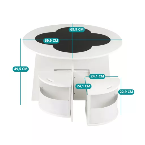 4 személyes gyerek asztal tárolóval, írható felülettel