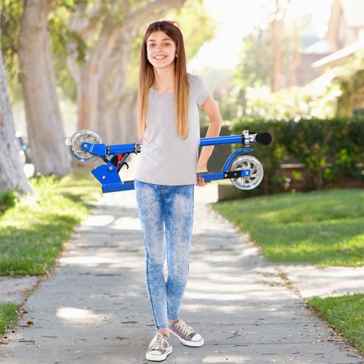 Összecsukható alumínium LED világító kerekű gyermek roller kék